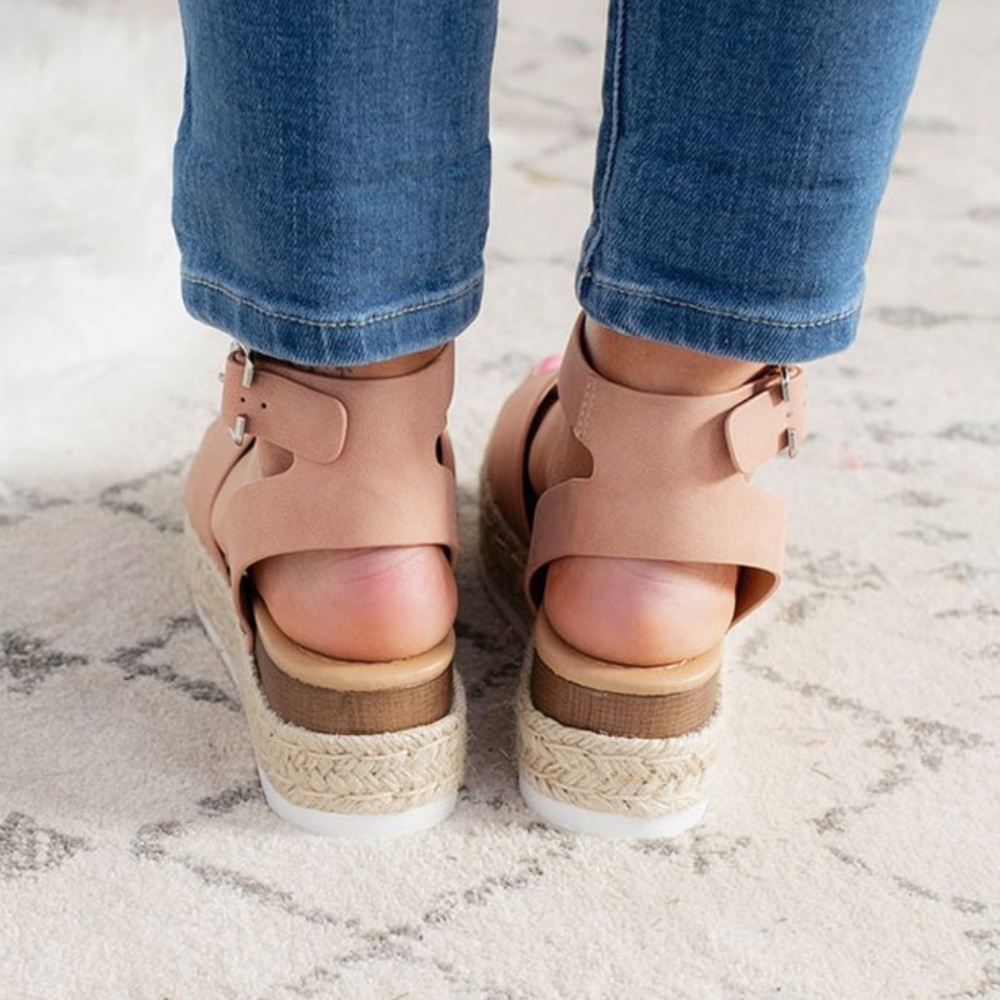 Rare Blush Pink Chunky Espadrille Wedge Flatform - Picture 3 of 4